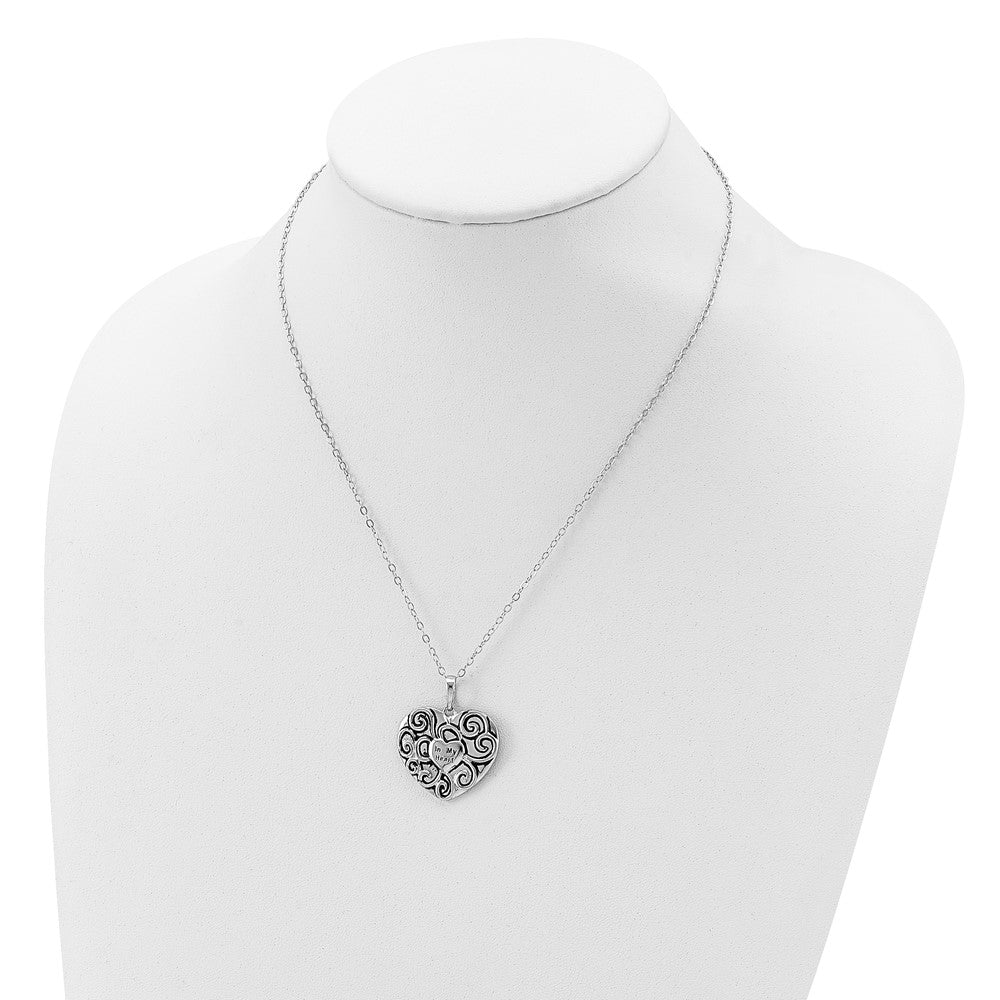 Sterling Silver Sentimental Expressions Rhodium-Plated Antiqued In My Heart 18 Inch Necklace