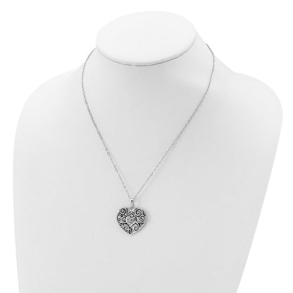 Sterling Silver Sentimental Expressions Rhodium-Plated Antiqued In My Heart 18 Inch Necklace