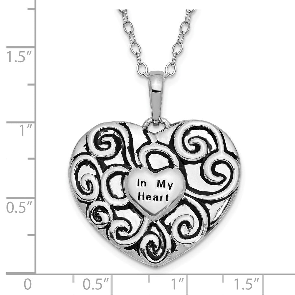 Sterling Silver Sentimental Expressions Rhodium-Plated Antiqued In My Heart 18 Inch Necklace