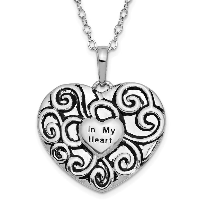 Sterling Silver Sentimental Expressions Rhodium-Plated Antiqued In My Heart 18 Inch Necklace