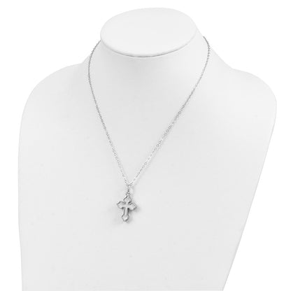 Sterling Silver Sentimental Expressions Rhodium-Plated Matted Cross Ash Holder 18 Inch Necklace