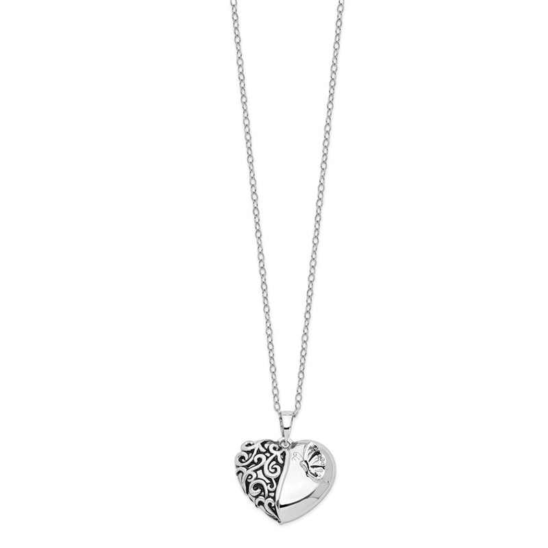 Sterling Silver Sentimental Expressions Rhodium-Plated Antiqued One More Day Heart Shape With Butterfly Ash Holder 18 Inch Necklace