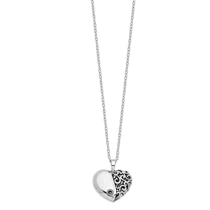 Sterling Silver Sentimental Expressions Rhodium-Plated Antiqued One More Day Heart Shape With Butterfly Ash Holder 18 Inch Necklace