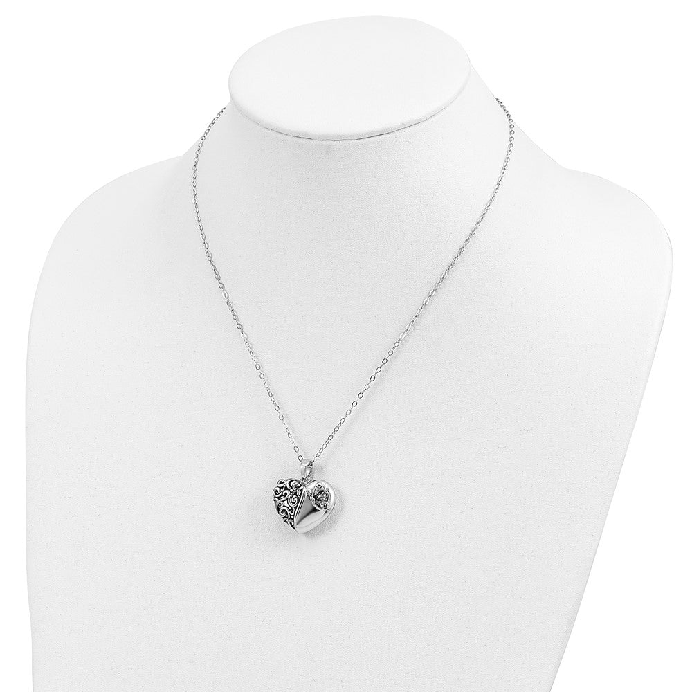 Sterling Silver Sentimental Expressions Rhodium-Plated Antiqued One More Day Heart Shape With Butterfly Ash Holder 18 Inch Necklace