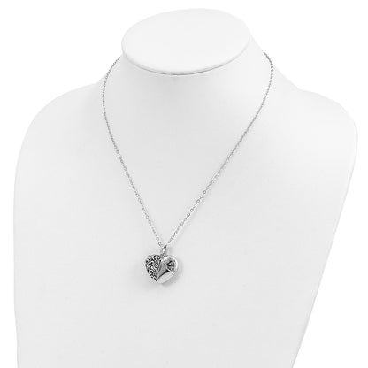 Sterling Silver Sentimental Expressions Rhodium-Plated Antiqued One More Day Heart Shape With Butterfly Ash Holder 18 Inch Necklace