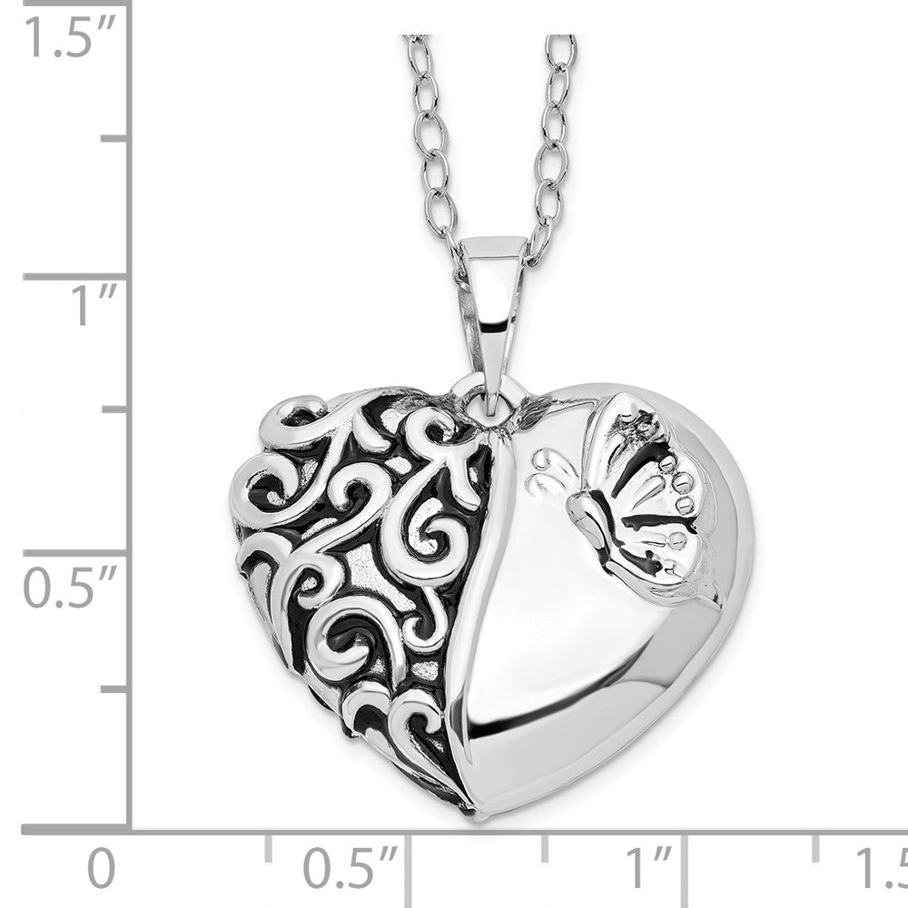 Sterling Silver Sentimental Expressions Rhodium-Plated Antiqued One More Day Heart Shape With Butterfly Ash Holder 18 Inch Necklace