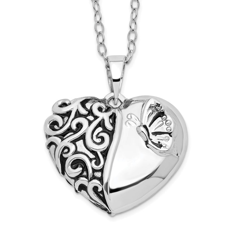 Sterling Silver Sentimental Expressions Rhodium-Plated Antiqued One More Day Heart Shape With Butterfly Ash Holder 18 Inch Necklace