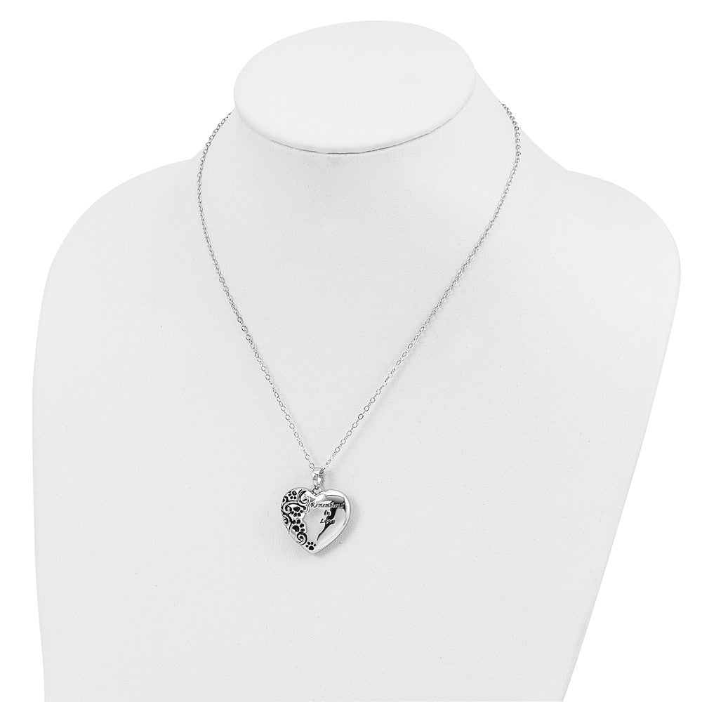 Sterling Silver Sentimental Expressions Rhodium-Plated Antiqued Pet Ash Holder 18 Inch Necklace