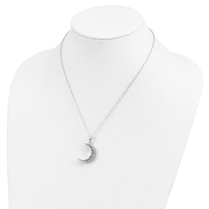 Sterling Silver Sentimental Expressions Rhodium-Plated Antiqued Quarter Moon Ash Holder 18 Inch Necklace