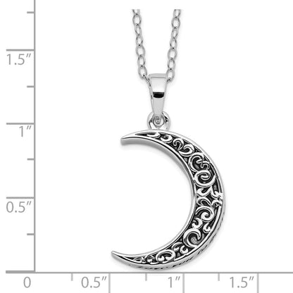 Sterling Silver Sentimental Expressions Rhodium-Plated Antiqued Quarter Moon Ash Holder 18 Inch Necklace