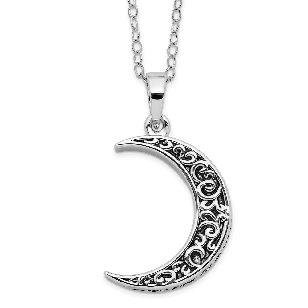 Sterling Silver Sentimental Expressions Rhodium-Plated Antiqued Quarter Moon Ash Holder 18 Inch Necklace