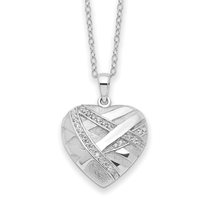 Sterling Silver Sentimental Expressions Cz Bandaged Heart Ash Holder 18 Inch Necklace