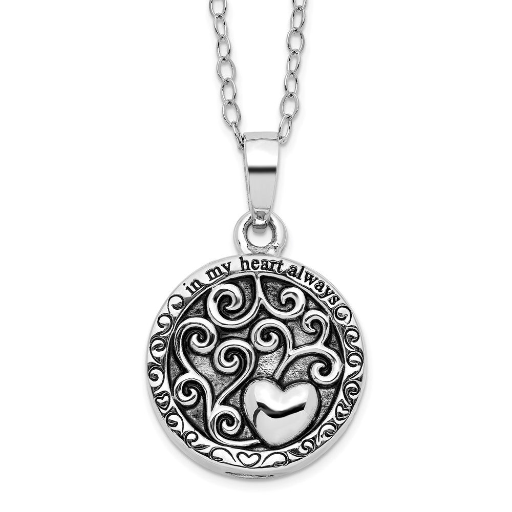 Sterling Silver Sentimental Expressions Antiqued In My Heart Ash Holder 18 Inch Necklace