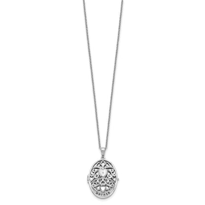 Sterling Silver Sentimental Expressions Rhodium-Plated Cz Antiqued Mother I Love You More 18In. Necklace