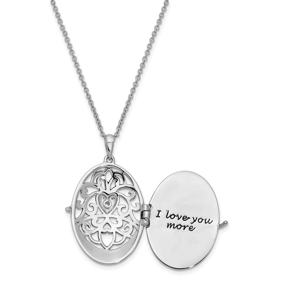Sterling Silver Sentimental Expressions Rhodium-Plated Cz Antiqued Mother I Love You More 18In. Necklace