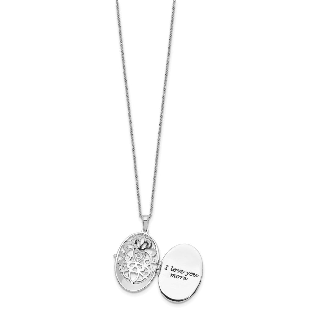 Sterling Silver Sentimental Expressions Rhodium-Plated Cz Antiqued Mother I Love You More 18In. Necklace