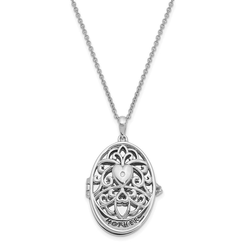 Sterling Silver Sentimental Expressions Rhodium-Plated Cz Antiqued Mother I Love You More 18In. Necklace
