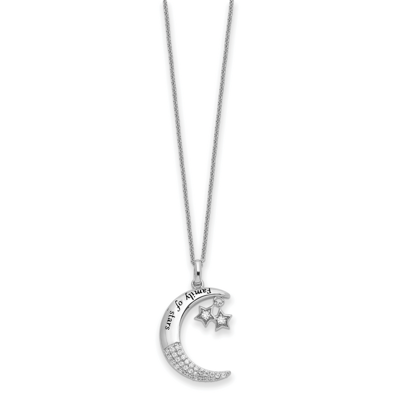 Sterling Silver Sentimental Expressions Rhodium-Plated Cz Antiqued Family Of Stars 18 Inch Necklace