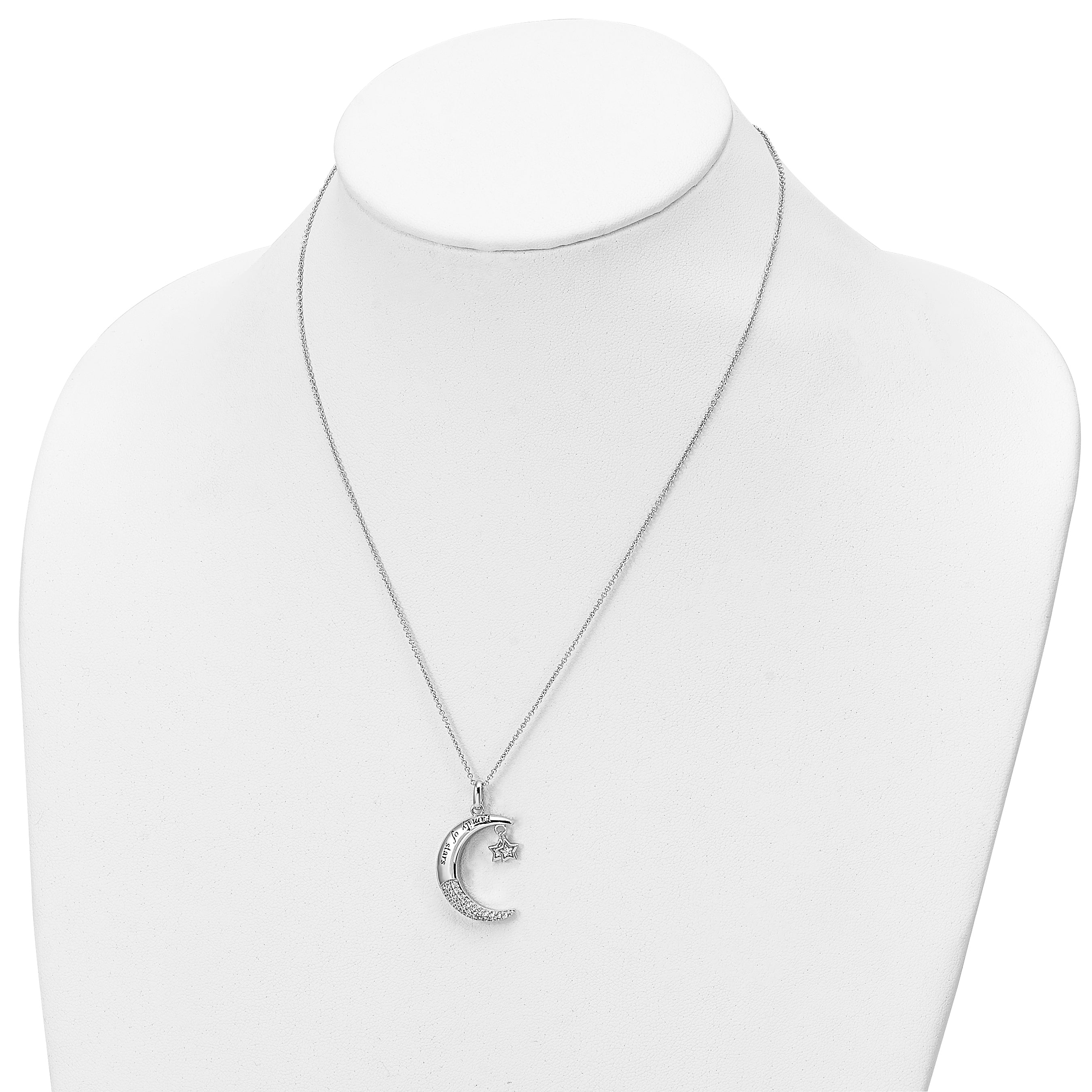 Sterling Silver Sentimental Expressions Rhodium-Plated Cz Antiqued Family Of Stars 18 Inch Necklace