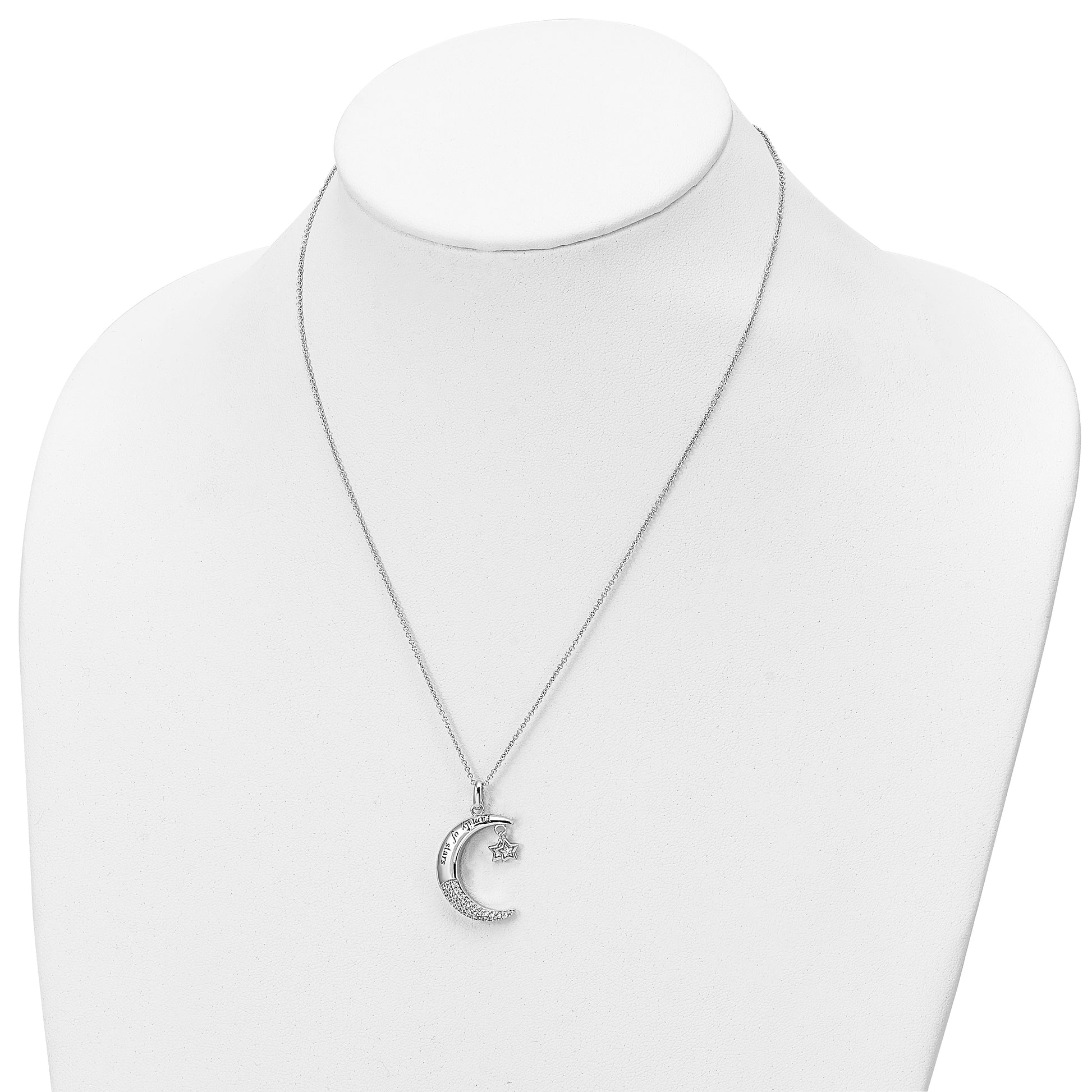 Sterling Silver Sentimental Expressions Rhodium-Plated Cz Antiqued Family Of Stars 18 Inch Necklace