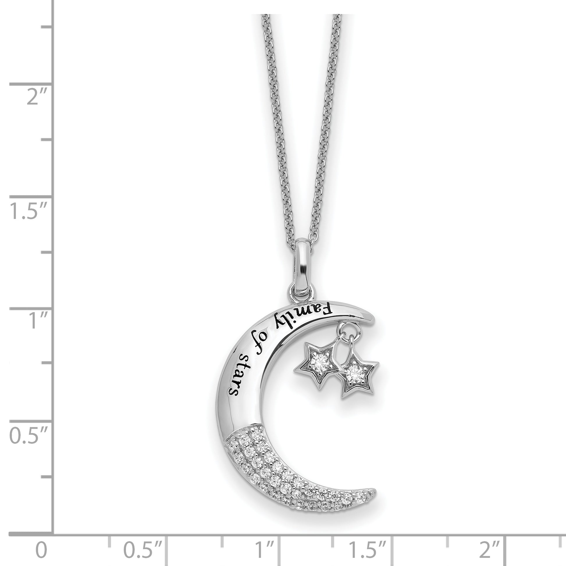 Sterling Silver Sentimental Expressions Rhodium-Plated Cz Antiqued Family Of Stars 18 Inch Necklace