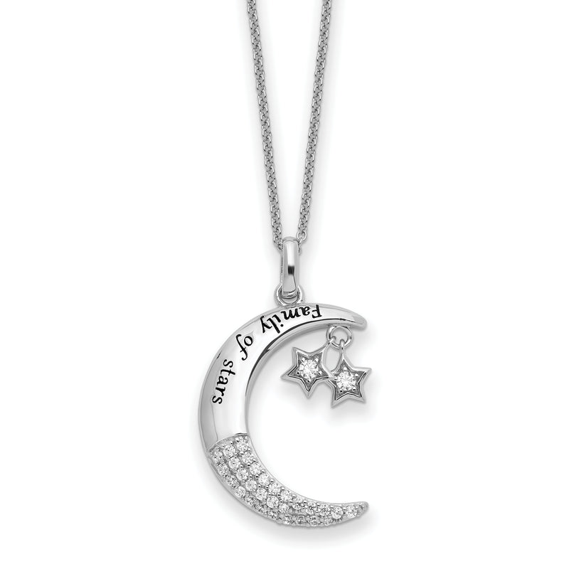 Sterling Silver Sentimental Expressions Rhodium-Plated Cz Antiqued Family Of Stars 18 Inch Necklace