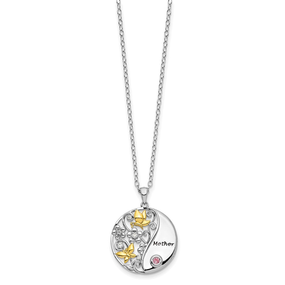 Sterling Silver Sentimental Expressions Gold-Tone Pink And Clear Cz Mother Heart 18In Necklace
