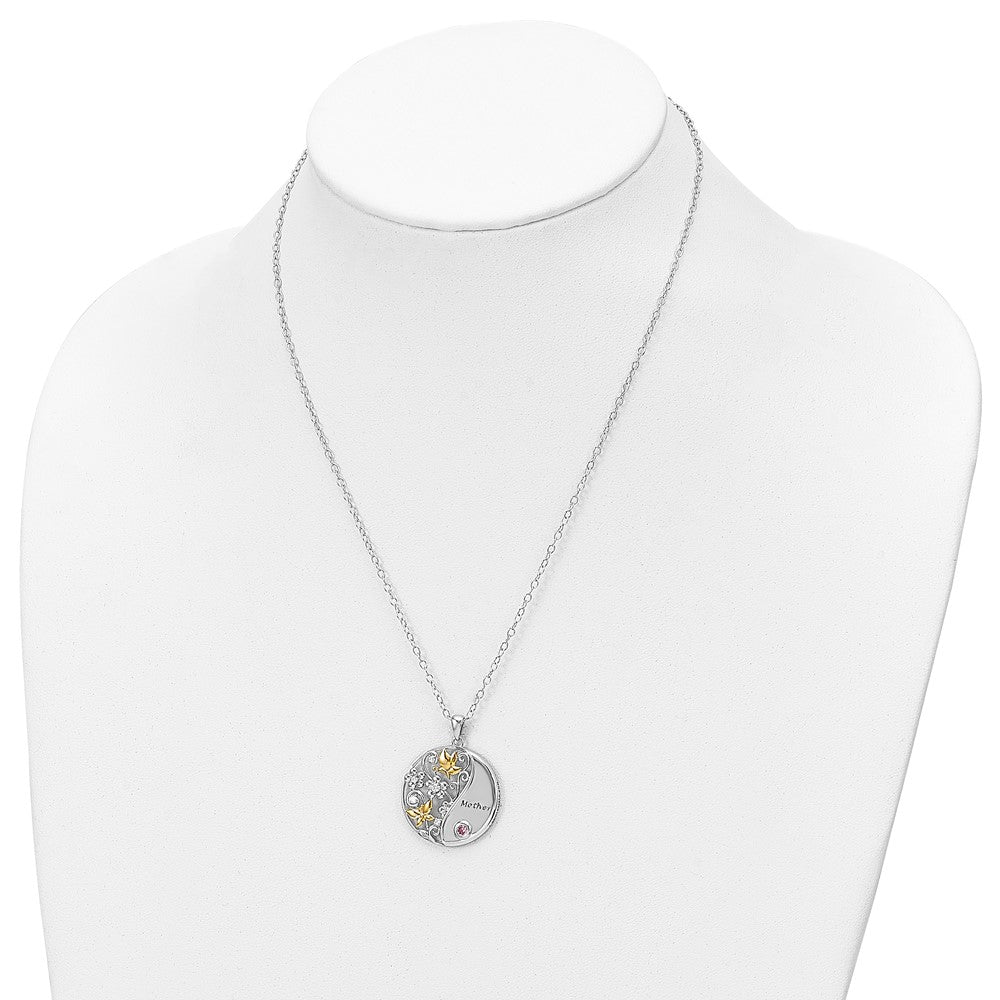 Sterling Silver Sentimental Expressions Gold-Tone Pink And Clear Cz Mother Heart 18In Necklace