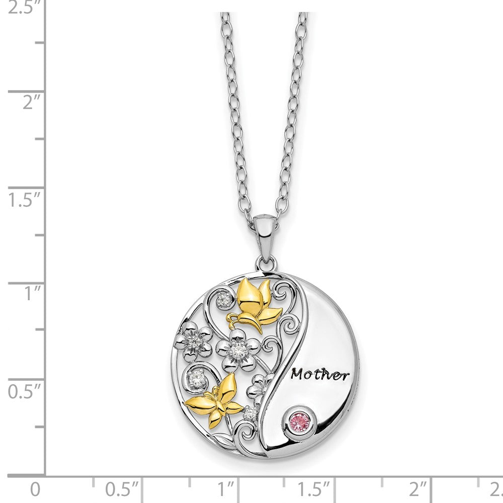 Sterling Silver Sentimental Expressions Gold-Tone Pink And Clear Cz Mother Heart 18In Necklace