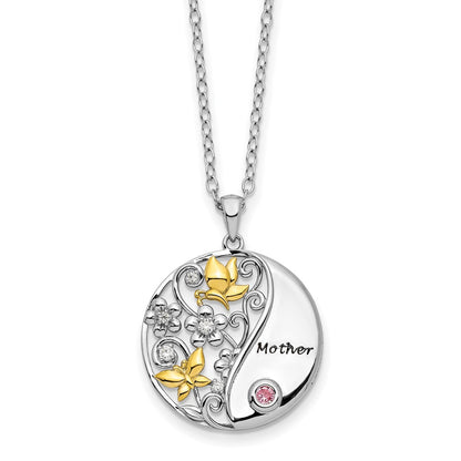 Sterling Silver Sentimental Expressions Gold-Tone Pink And Clear Cz Mother Heart 18In Necklace