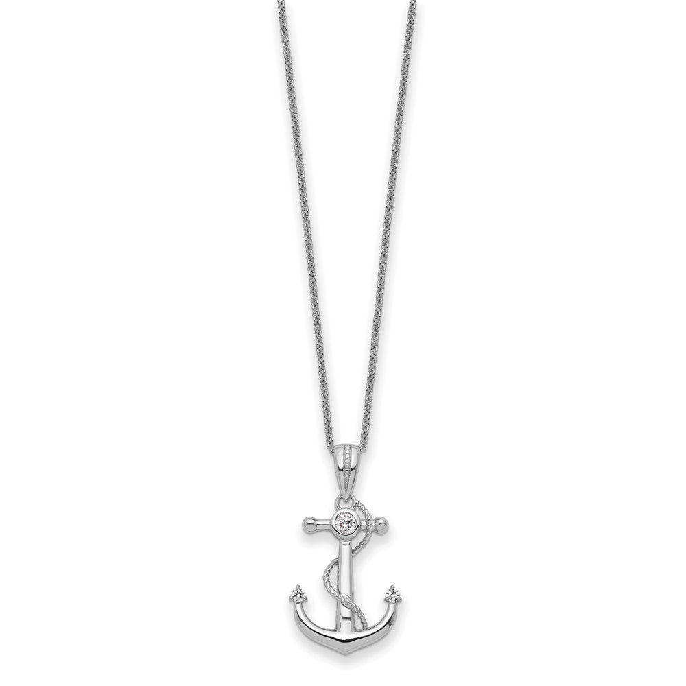 Sterling Silver Sentimental Expressions Rhodium-Plated Cz My Mother Anchor 18In Necklace