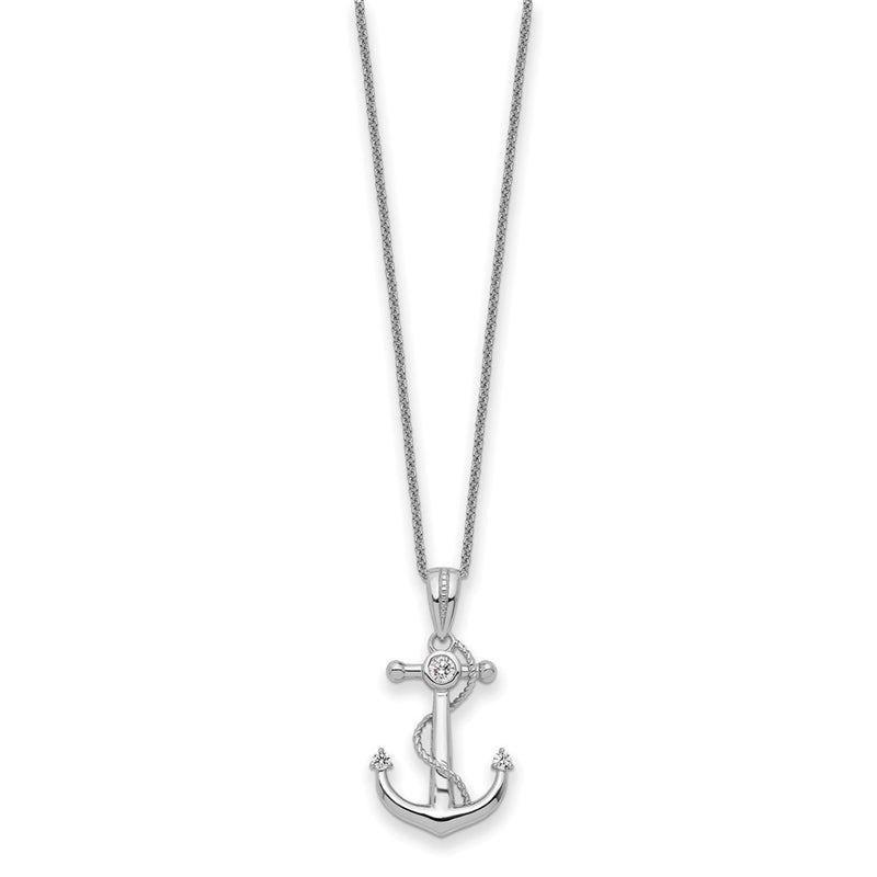 Sterling Silver Sentimental Expressions Rhodium-Plated Cz My Mother Anchor 18In Necklace