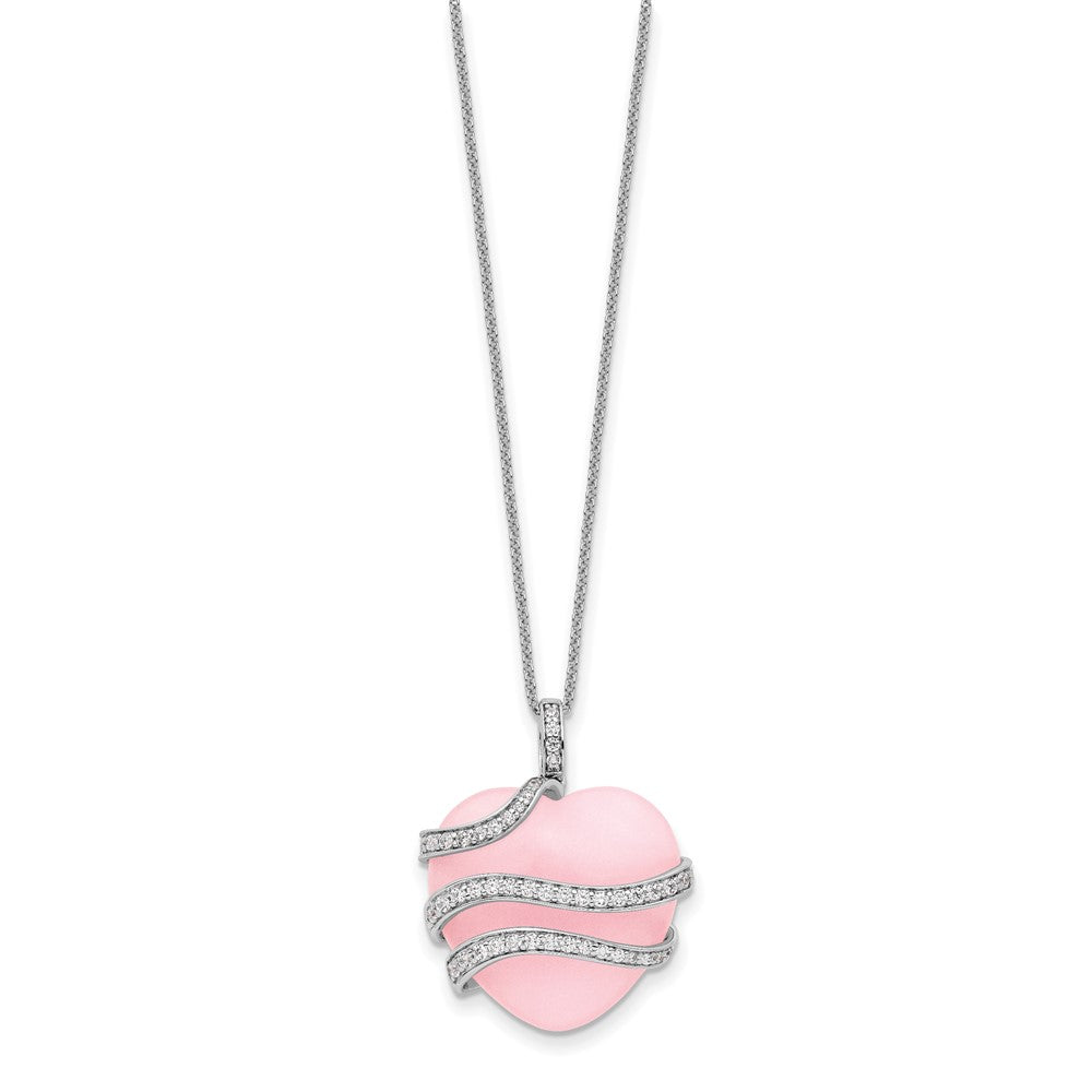 Sterling Silver Sentimental Expressions Rhodium-Plated Cz And Pink Quartz Heart My Daughter 18In Necklace