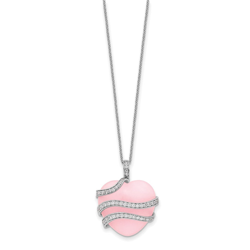 Sterling Silver Sentimental Expressions Rhodium-Plated Cz And Pink Quartz Heart My Daughter 18In Necklace
