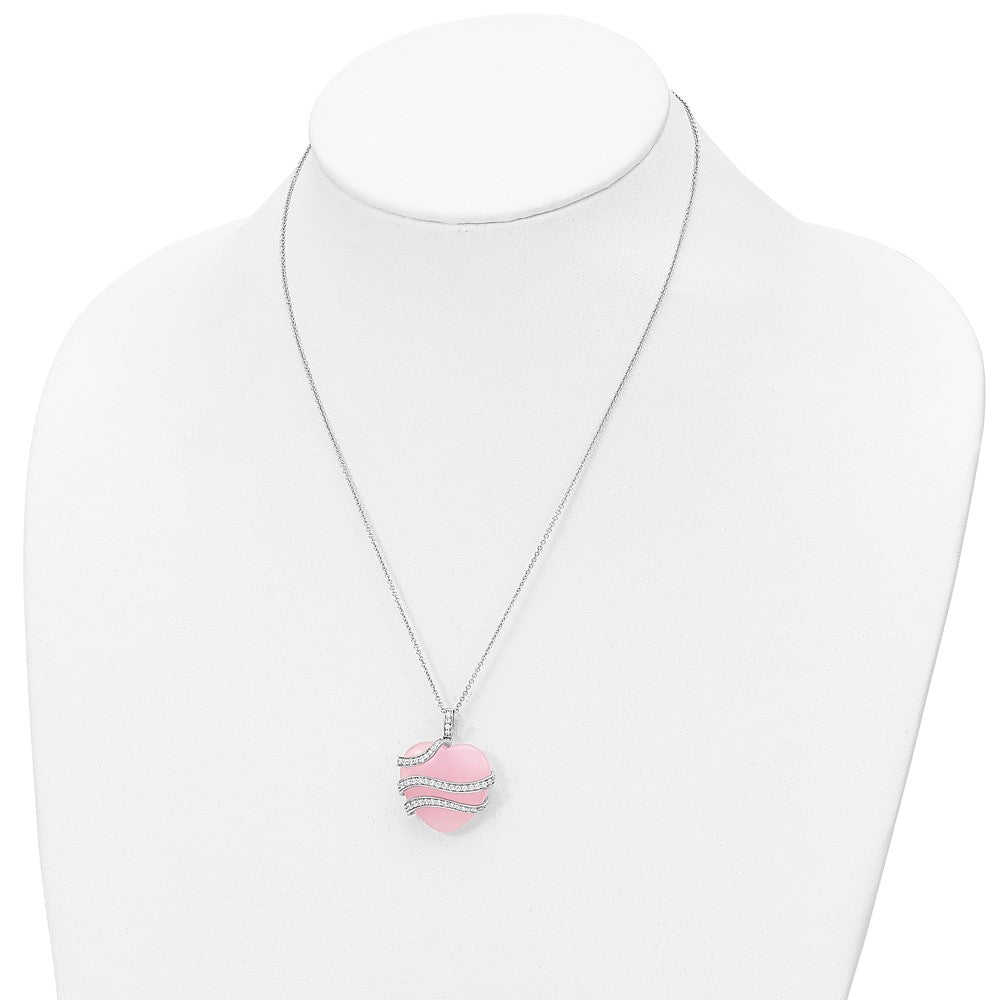 Sterling Silver Sentimental Expressions Rhodium-Plated Cz And Pink Quartz Heart My Daughter 18In Necklace