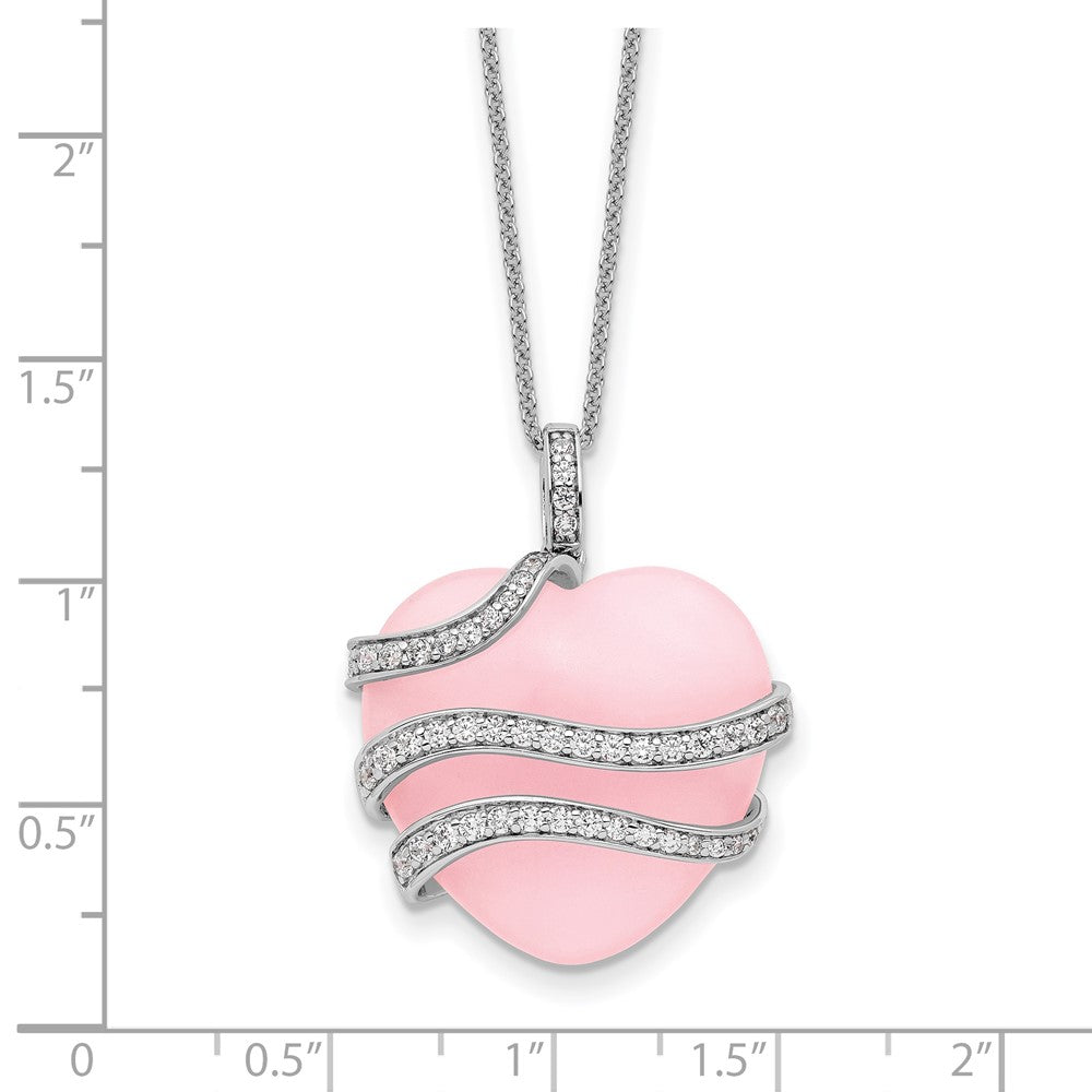 Sterling Silver Sentimental Expressions Rhodium-Plated Cz And Pink Quartz Heart My Daughter 18In Necklace