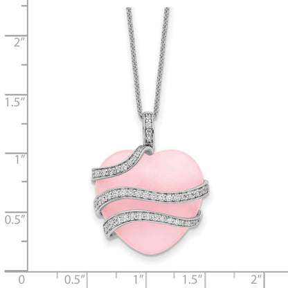 Sterling Silver Sentimental Expressions Rhodium-Plated Cz And Pink Quartz Heart My Daughter 18In Necklace