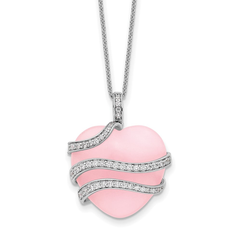 Sterling Silver Sentimental Expressions Rhodium-Plated Cz And Pink Quartz Heart My Daughter 18In Necklace