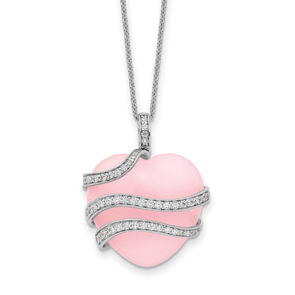 Sterling Silver Sentimental Expressions Rhodium-Plated Cz And Pink Quartz Heart My Daughter 18In Necklace