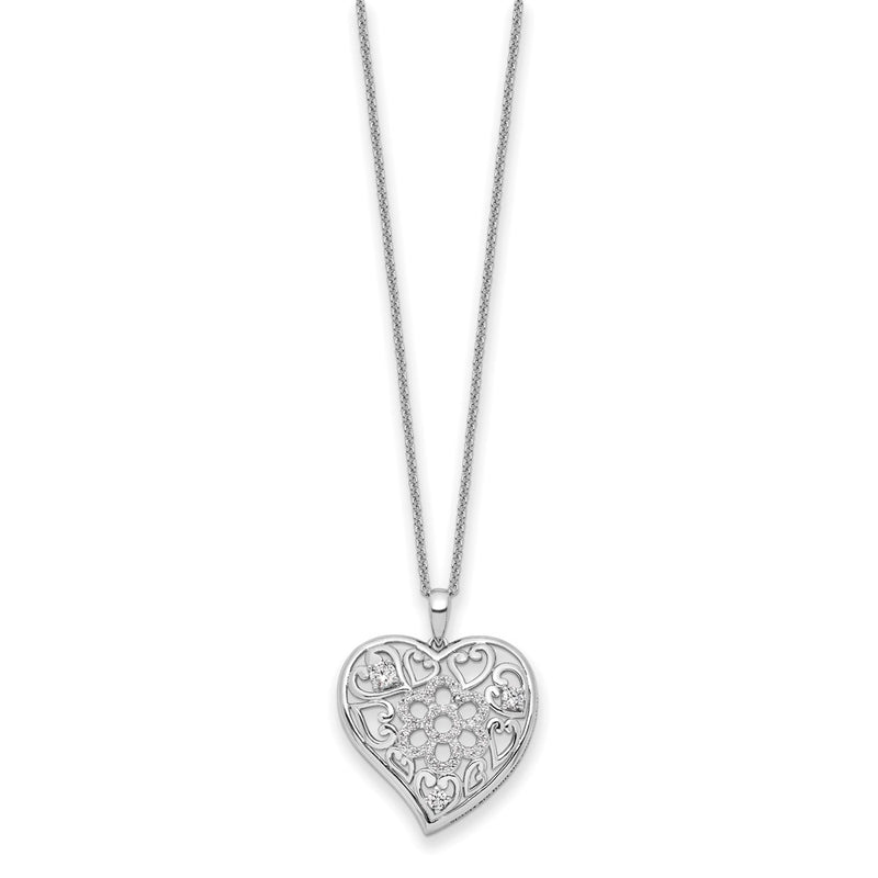 Sterling Silver Sentimental Expressions Rhodium-Plated Cz Antiqued Sisterhood Flower Heart 18In Necklace