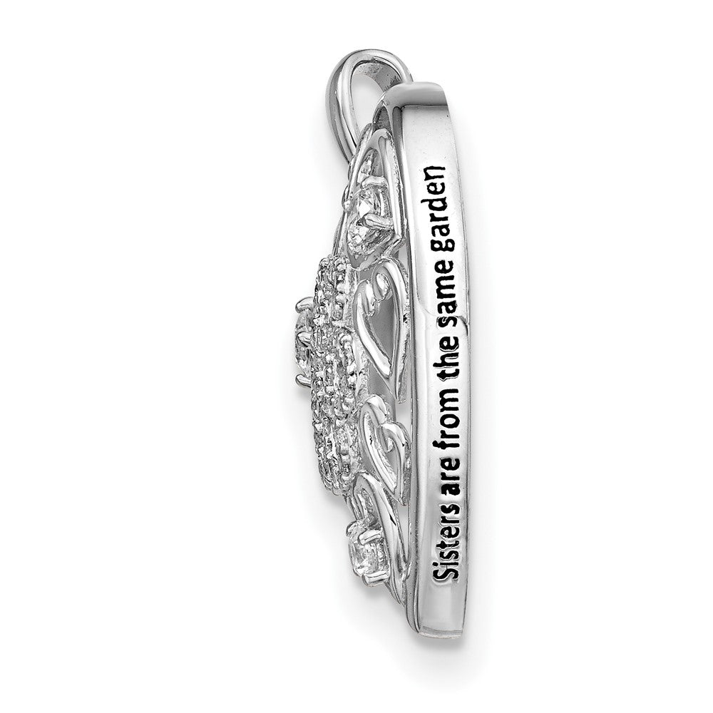 Sterling Silver Sentimental Expressions Rhodium-Plated Cz Antiqued Sisterhood Flower Heart 18In Necklace