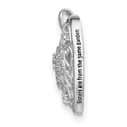 Sterling Silver Sentimental Expressions Rhodium-Plated Cz Antiqued Sisterhood Flower Heart 18In Necklace
