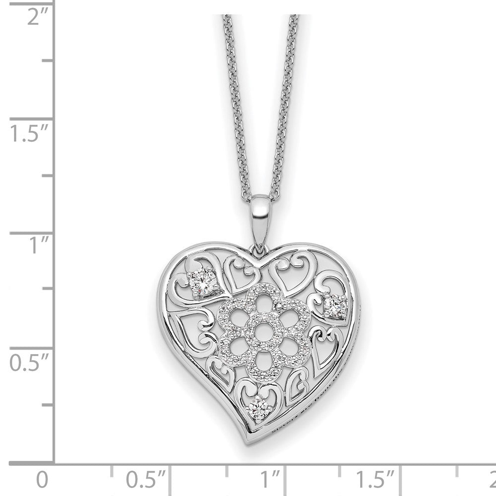 Sterling Silver Sentimental Expressions Rhodium-Plated Cz Antiqued Sisterhood Flower Heart 18In Necklace