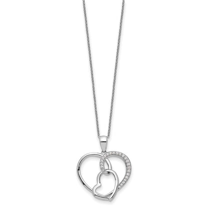 Sterling Silver Sentimental Expressions Rhodium-Plated Cz Together In Love 18In Necklace