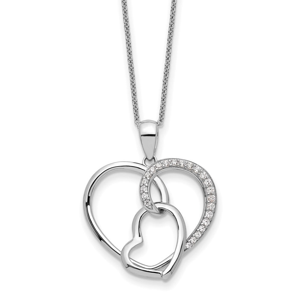Sterling Silver Sentimental Expressions Rhodium-Plated Cz Together In Love 18In Necklace