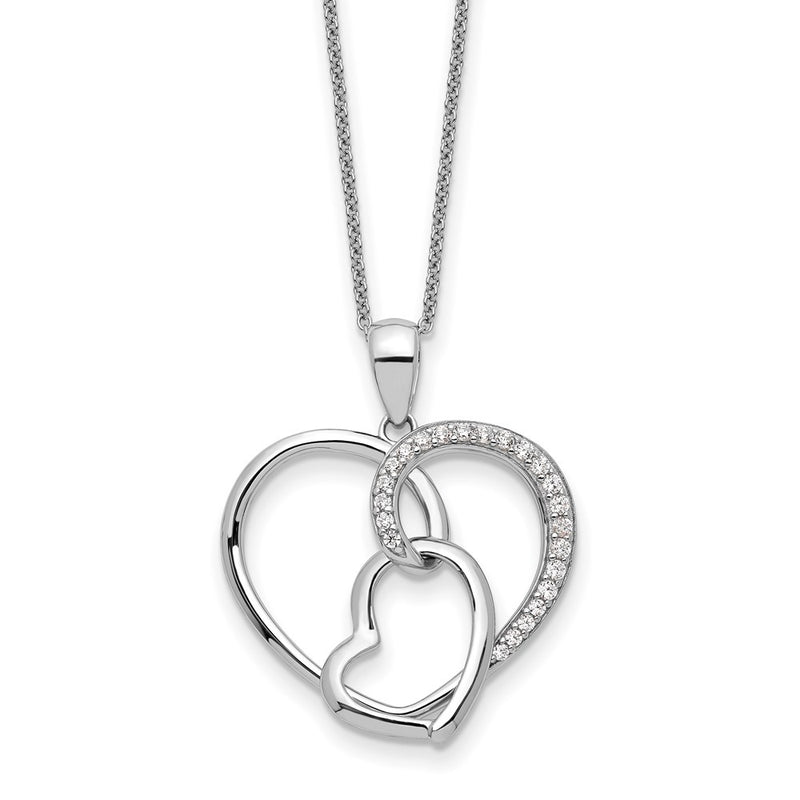 Sterling Silver Sentimental Expressions Rhodium-Plated Cz Together In Love 18In Necklace