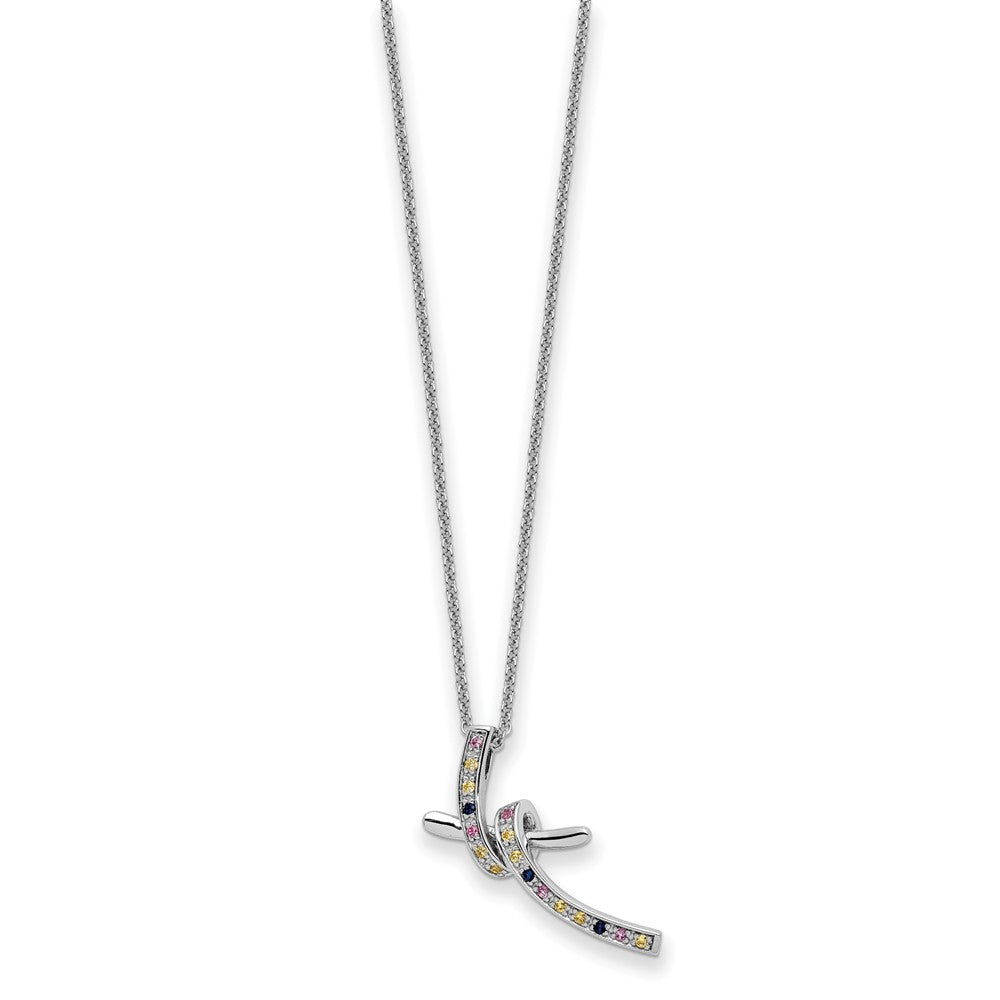 Sterling Silver Sentimental Expressions Rhodium-Plated Cz And Created Pink Sapphire Dancing With Joy 18In Necklace