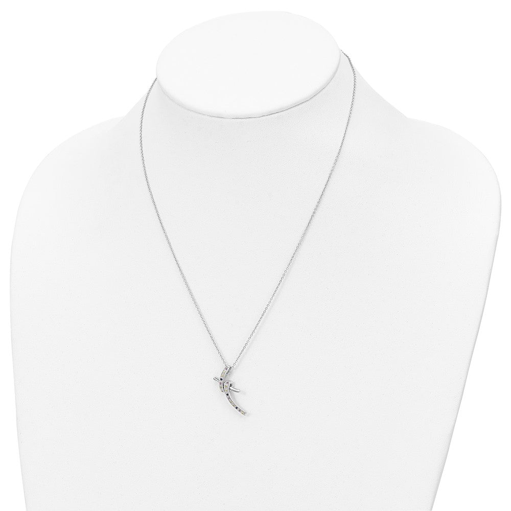 Sterling Silver Sentimental Expressions Rhodium-Plated Cz And Created Pink Sapphire Dancing With Joy 18In Necklace