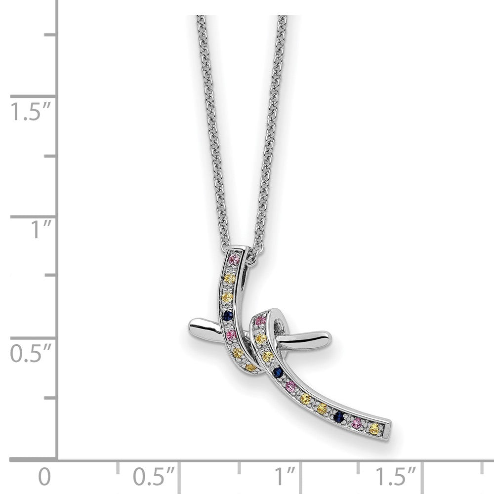 Sterling Silver Sentimental Expressions Rhodium-Plated Cz And Created Pink Sapphire Dancing With Joy 18In Necklace