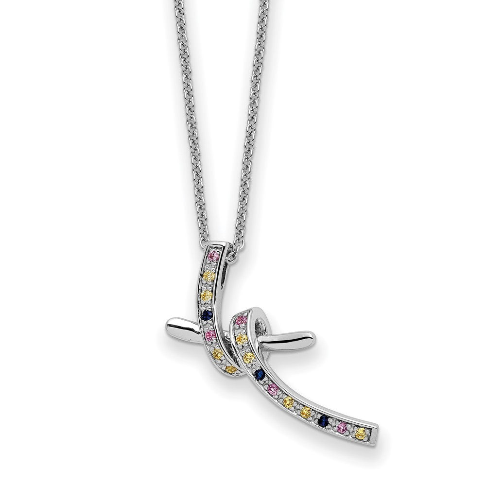 Sterling Silver Sentimental Expressions Rhodium-Plated Cz And Created Pink Sapphire Dancing With Joy 18In Necklace